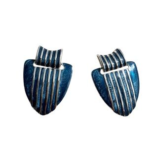 Vintage America Blue and Silver Striped Earrings